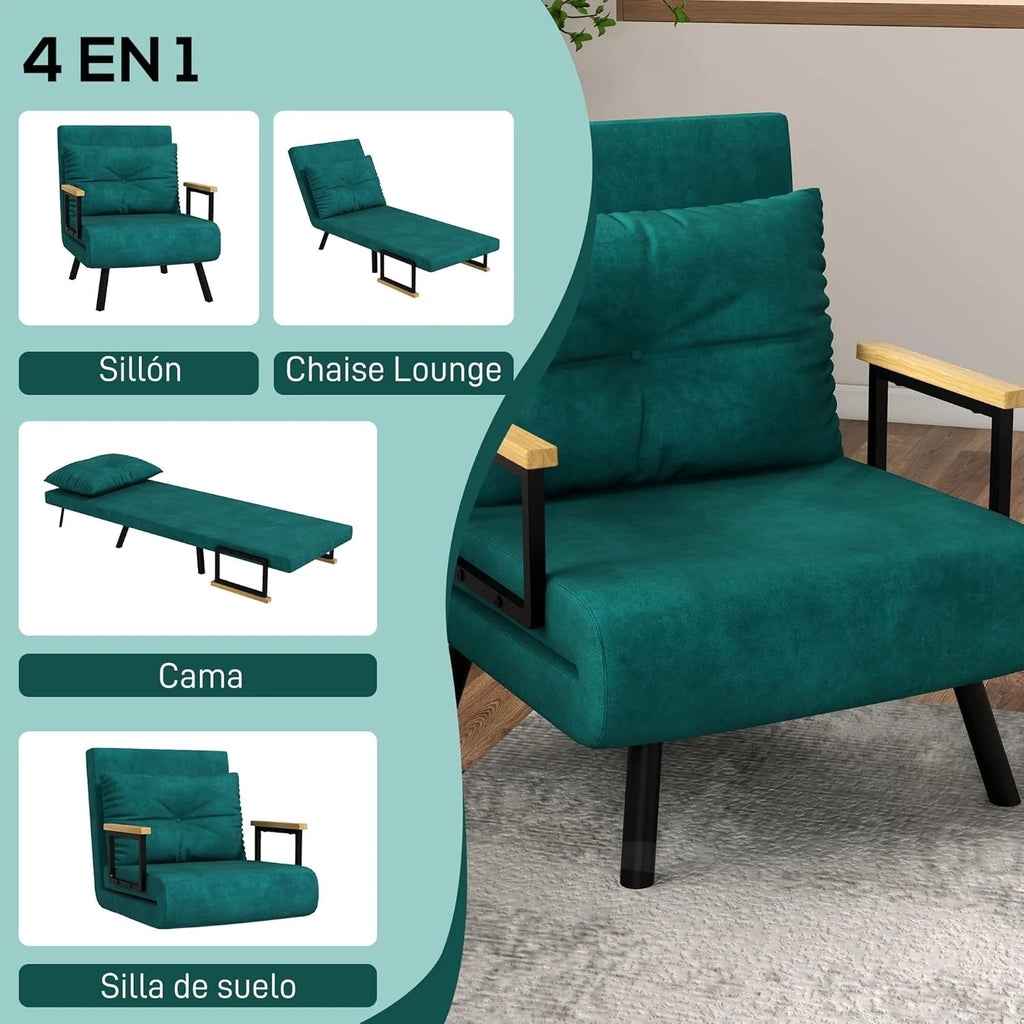 HOMCOM Sofa Bed 2 Seater Folding Sofa Bed Upholstered in Velvet with 5 Levels Adjustable Backrest and Padded Pillows for Office Bedroom Living Room 102 x 73 x 81 cm Beige