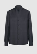 Chemise col montant en coton gris à rayures en relief