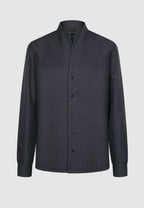 Chemise col montant en coton gris à rayures en relief