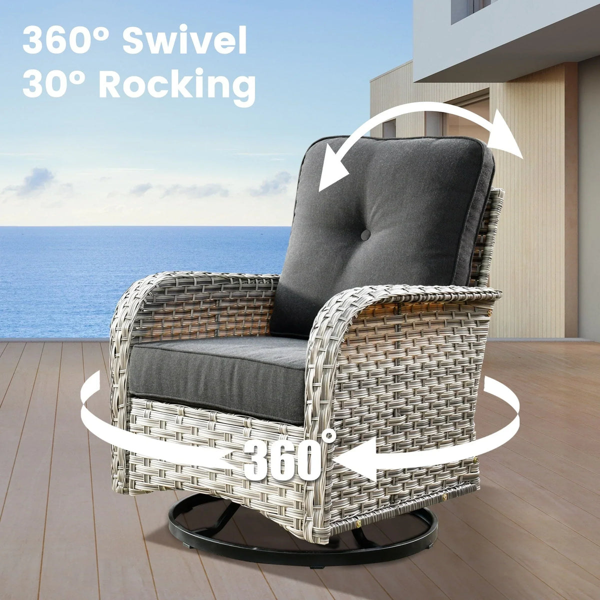OVIOS 9 Pieces Outdoor Wicker Swivel Chair Set With Fire Table