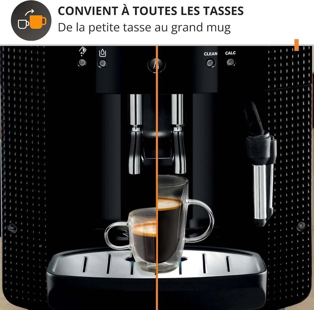 Krups Machine à café grain, machine expresso, 2 tasses en simultané, Nettoyage automatique, Buse vapeur pour Cappuccino, Cafetière espresso, Essential noire YY8125FD