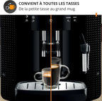 Krups Machine à café grain, machine expresso, 2 tasses en simultané, Nettoyage automatique, Buse vapeur pour Cappuccino, Cafetière espresso, Essential noire YY8125FD