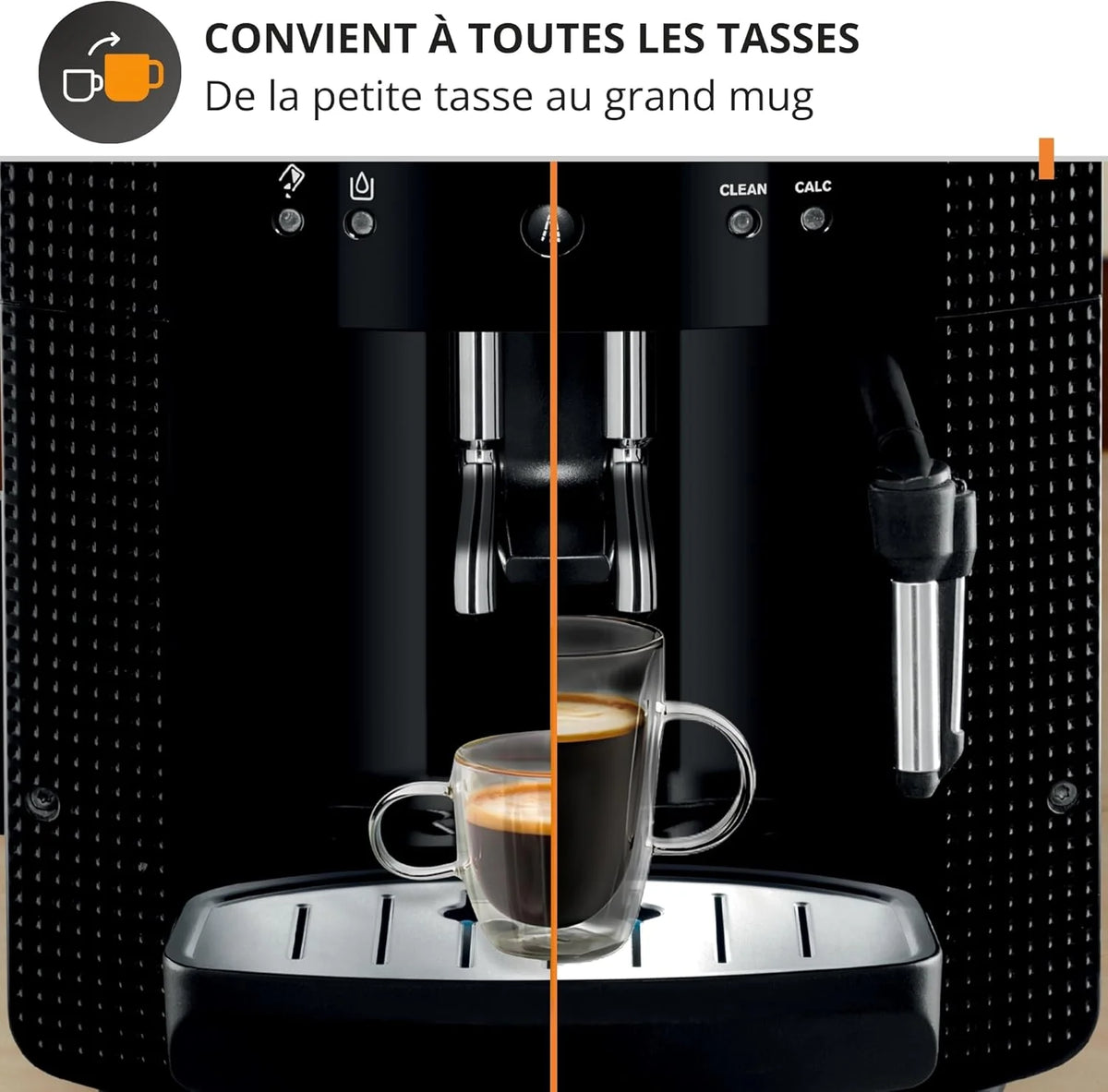 Krups Machine à café grain, machine expresso, 2 tasses en simultané, Nettoyage automatique, Buse vapeur pour Cappuccino, Cafetière espresso, Essential noire YY8125FD