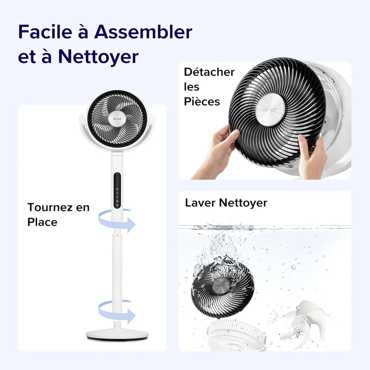 LEVOIT Ventilateur sur Pied 20 dB Silencieux, Puissant 2465 m³/h, Flux d'air 7.5 m/s, avec Télécommande, Oscillant 90°+120°,4 Modes 12 Vitesses, Minuterie 12h, Réglage Hauteur Circulation d'Air