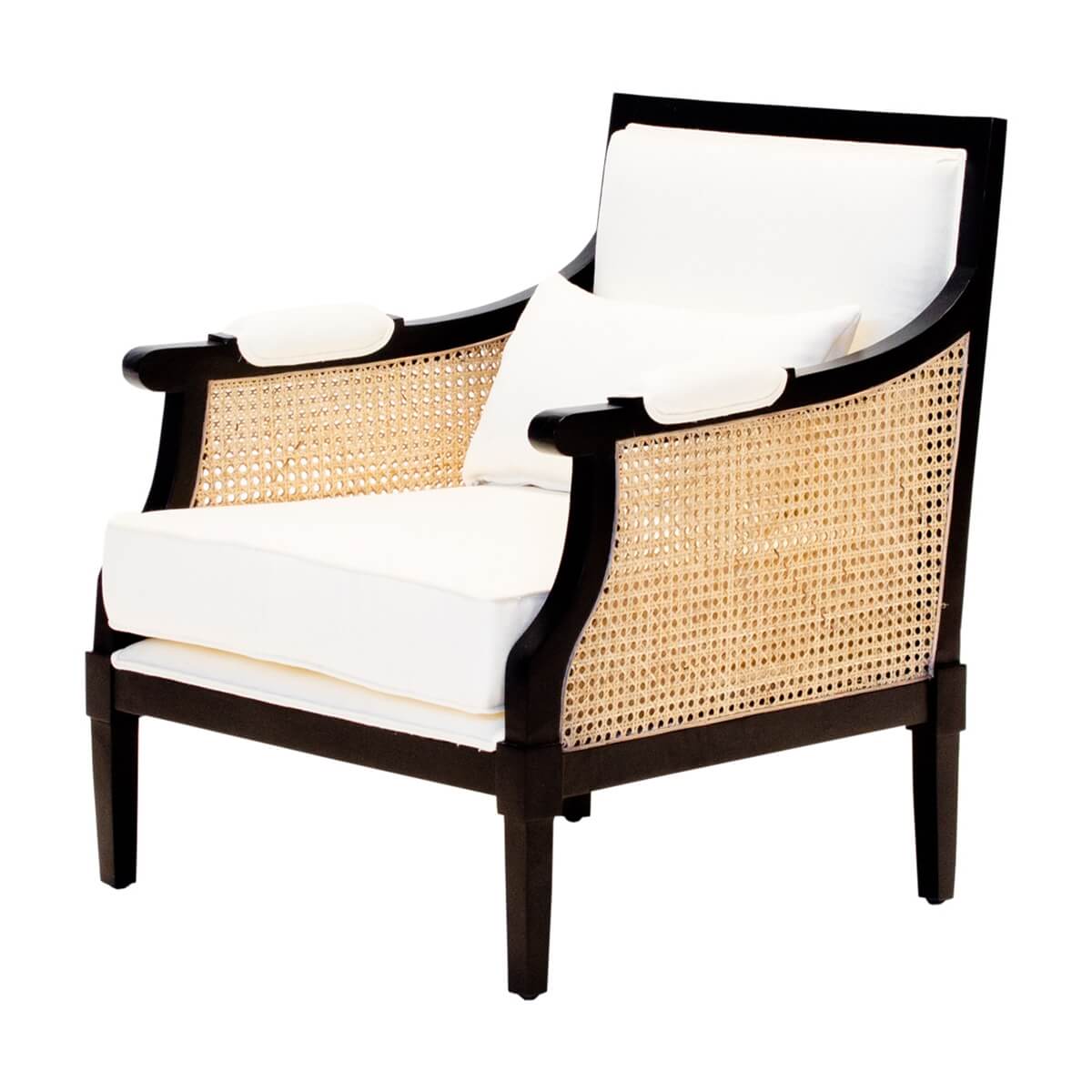 Abby Mango Wood Upholstered Cane Arm Sofa Chair