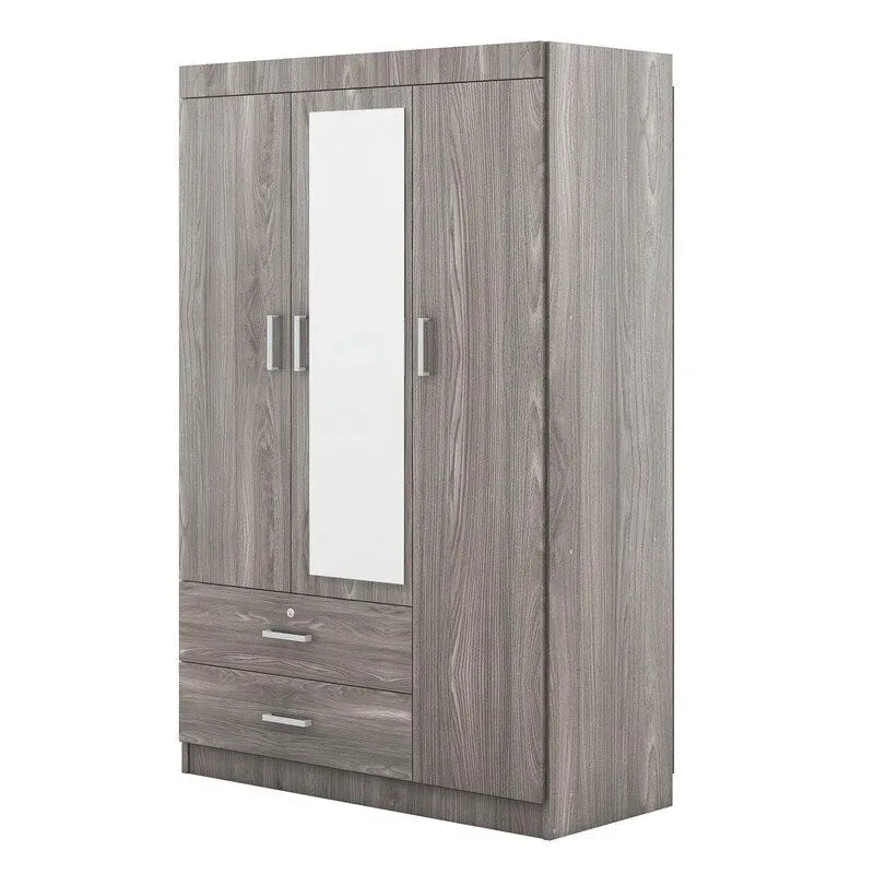 3-Door Mirror Wardrobe with Shelves and 2 Drawers