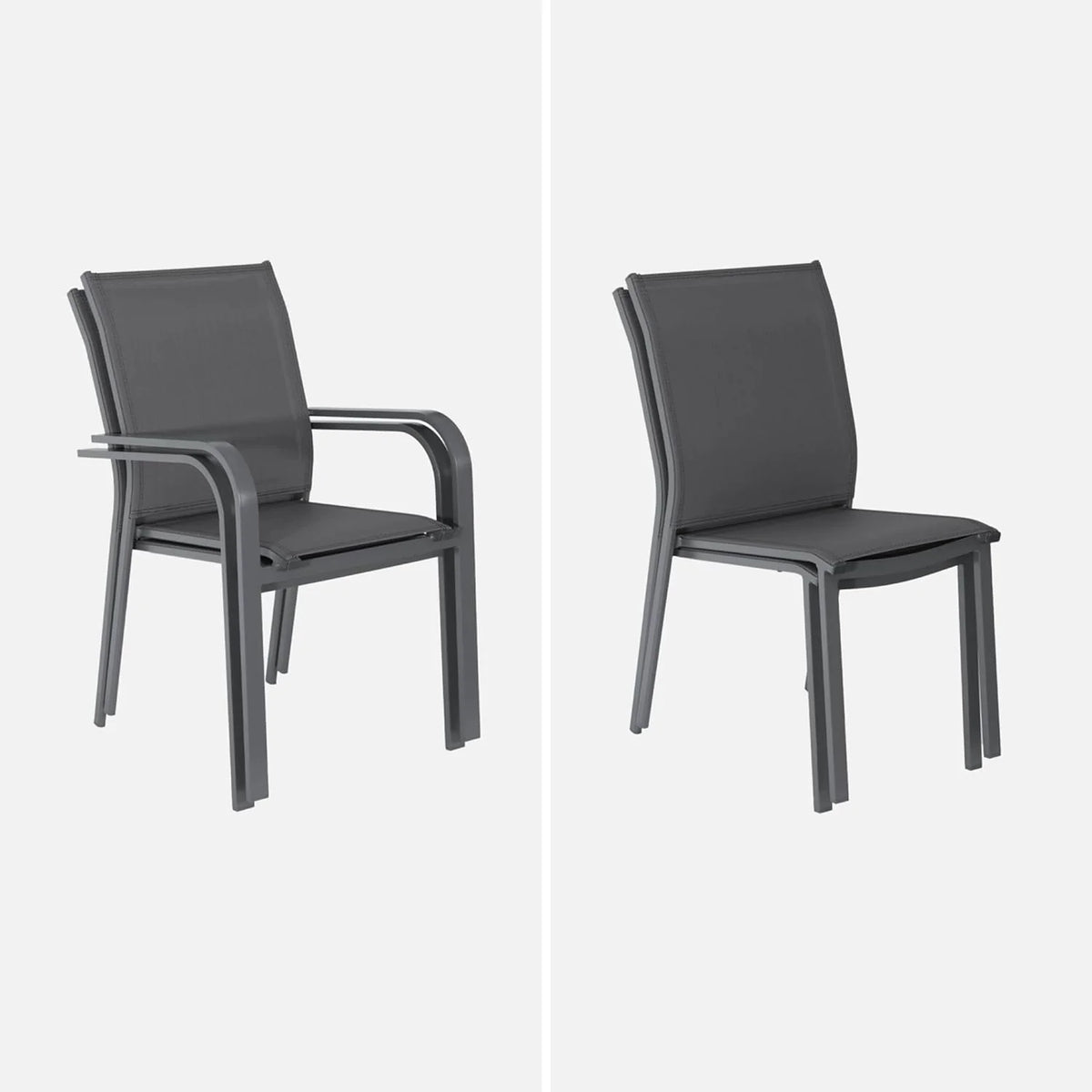 sweeek - Table de Jardin Extensible Aluminium + 10 assises Aluminium et textilène Anthracite. 8 chaises. 2 fauteuils. 10 Places. 290 x 100 x 75 cm