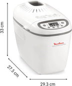Moulinex Home Bread Baguette Machine à petits pains, 16 programmes, Résultats homogènes, Jusqu'à 1,5 kg de pain frais, Plaques croustillants, 3 niveaux de dorage OW610110, Blanc