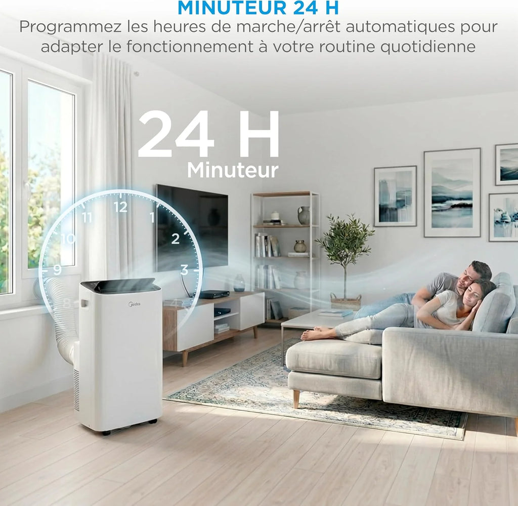 MIDEA Climatiseur Mobile Silencieux 12000 BTU avec Évacuation | 4 en 1: Climatisation, Ventilation, Déshumidification, Sleep | Clim Portable avec Contrôle App & Télécommande | Kit de Fenêtre Inclus