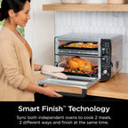 Ninja - Four double intelligent 12 en 1 DCT451 avec FlexDoor, thermomètre, FlavorSeal, finition intelligente, convection supérieure rapide et fond frit à l'air, acier inoxydable