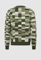 dos pull jacquard en laine mérinos à carreaux verts