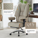 Silla de Oficina Alta y Ancha para 400 lbs, Silla Ejecutiva de Cuero con Respaldo Alto y Reposapiés, Silla Ergonómica con Soporte Lumbar para Aliviar el Dolor de Espalda Baja (Beige)