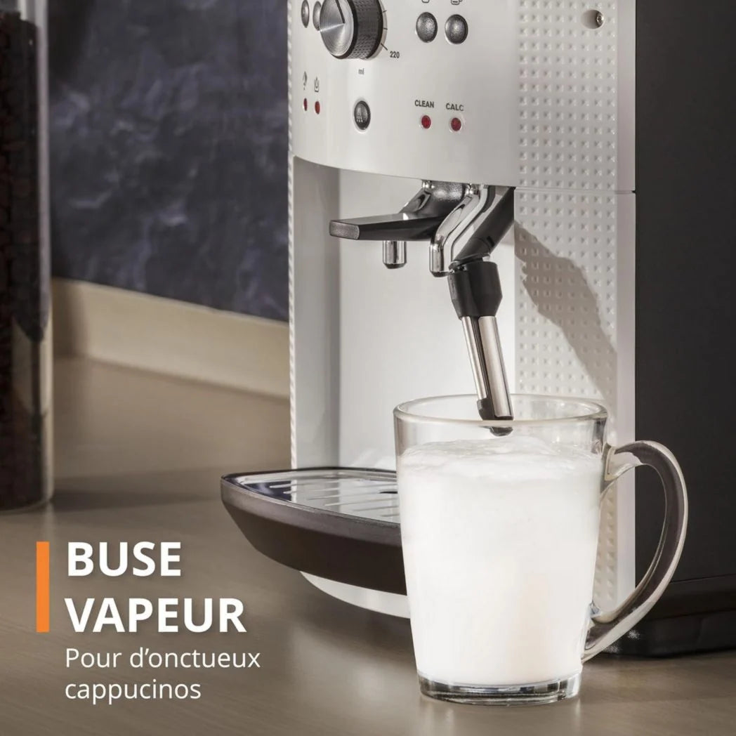 Krups Machine à café à grains, 1,7 L, 2 tasses simultanément, Nettoyage automatique, Buse vapeur pour cappuccino, Cafetière expresso, Essential black YY8125FD, Noir