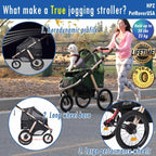Coche Deportivo para Correr con Ruedas de Goma Confort / Entrada sin Cremallera / Plegado Rápido con Una Mano / Estructura de Aluminio para Perros, Gatos y Mascotas Pequeñas o Medianas (Camuflaje Verde)