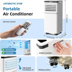 Climatiseur portable 8000 BTU, télécommande, mode ventilateur, refroidit 350 m², minuterie 24 heures, fonctionnement silencieux, fenêtre, 2 vitesses de ventilateur pour chambre à coucher, bureau