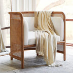 Ehan Solid Ash Wood & Rattan 1 Seater Sofa