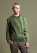 look homme pull jacquard de laine vert motif graphique pantalon flanelle brun