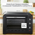 Moulinex Four électrique à chaleur tournante 60 L, 7 modes de cuisson, Tournebroche, Thermostat réglable jusqu’à 240 °C, Timer 120 minutes, 2 grilles réversibles, Optimo, Noir OX495810