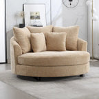 Modern Sofa Chair Round Accent Barrel Chair With 5 Pillows and Optional Ottoman