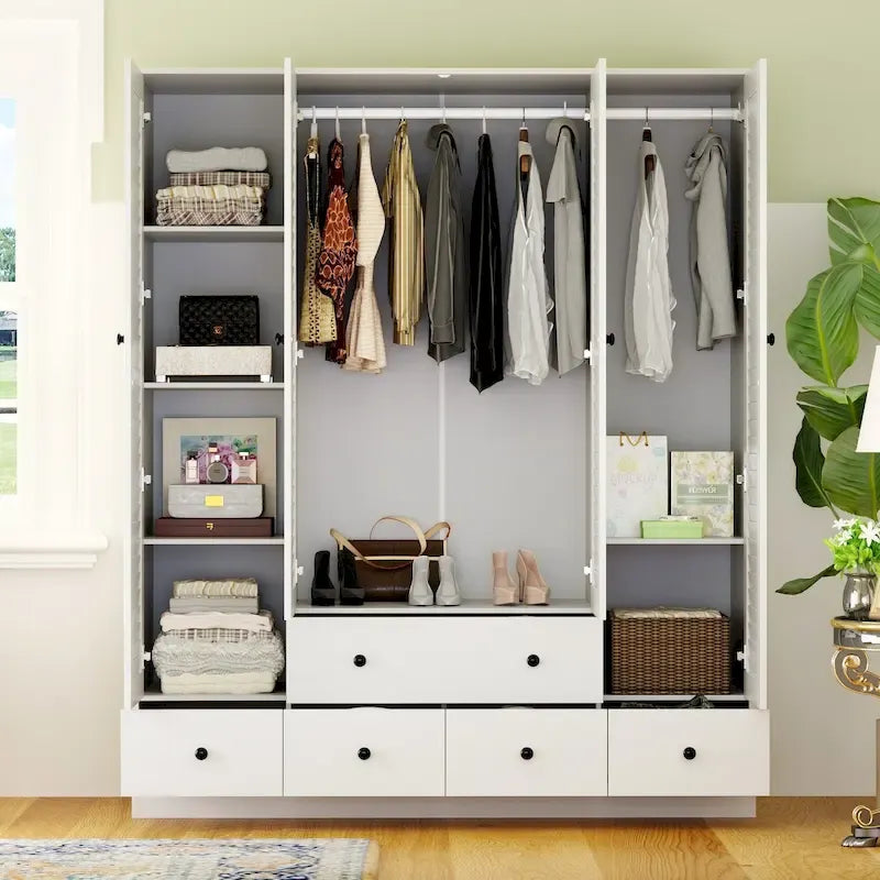 Wardrobe Armoire Closet 59W Large Freestanding Wardrobe Cabinet White