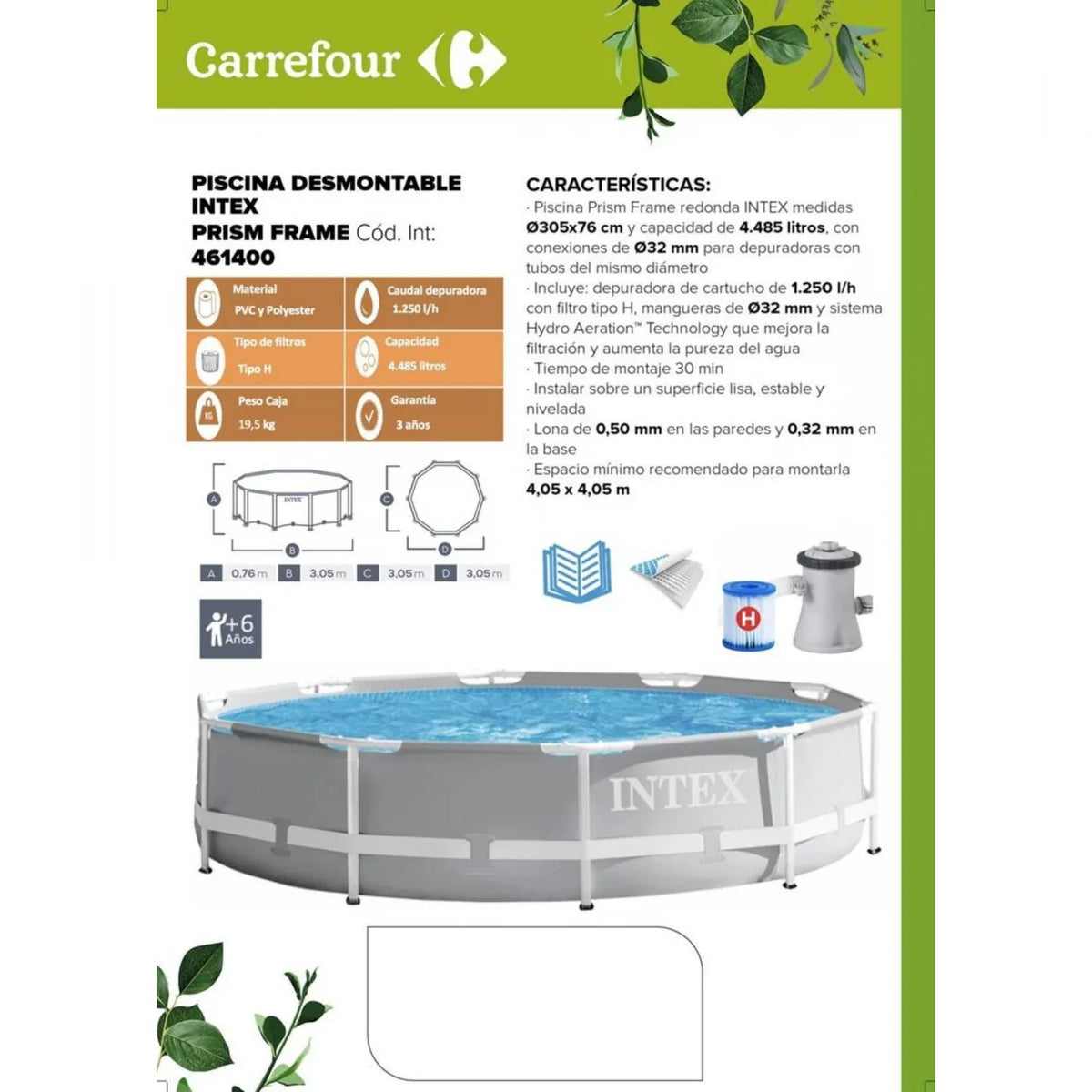 Piscina Desmontable Redonda Prism Frame Intex 305x76 cm con Depuradora