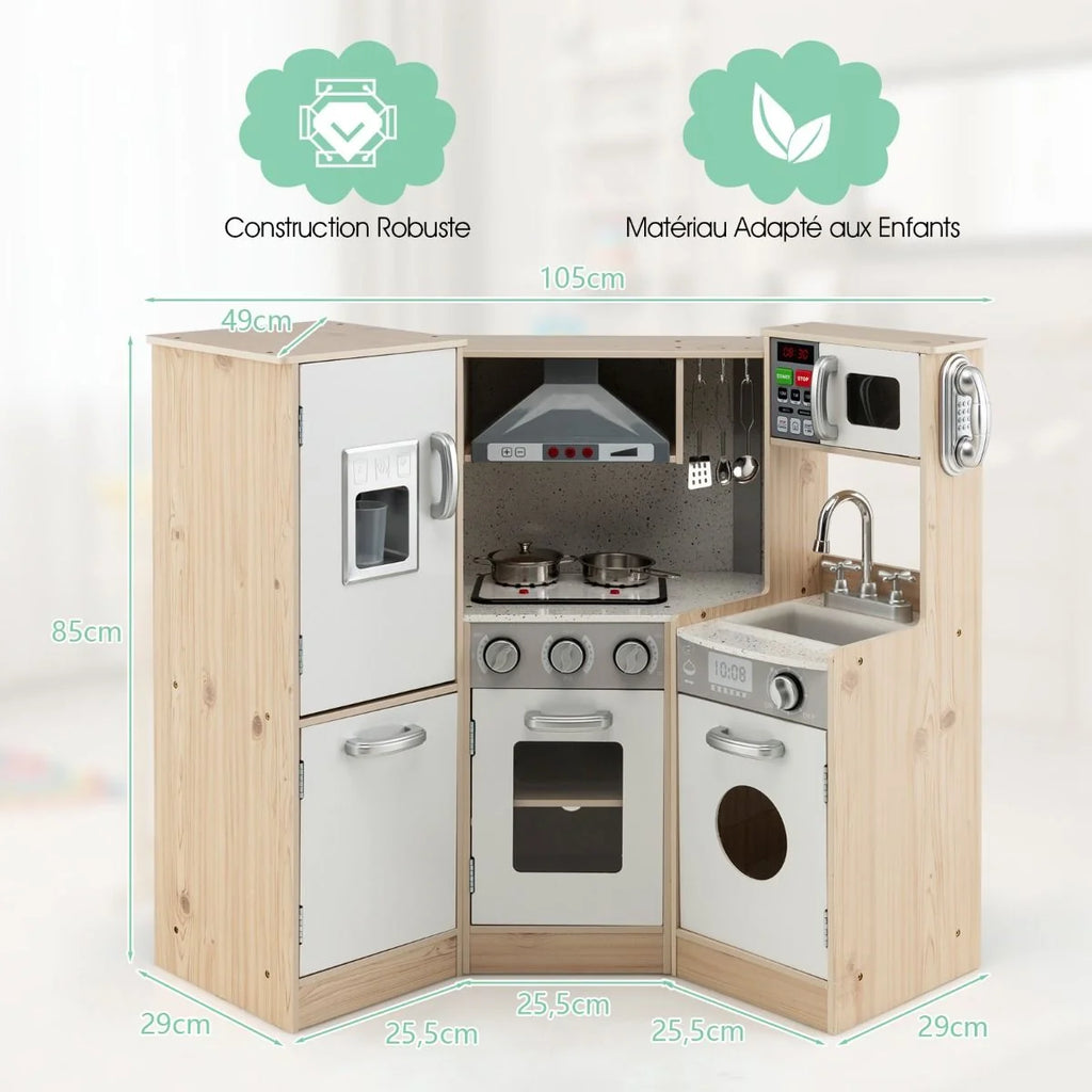 Cuisine Enfants en Bois XXL Angle 105 x 49 x 85 cm ( L x l x H ) Cuisine Complet avec Four Lave Linge 3 An+