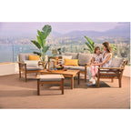 Conjunto de Jardín Mesa + Sofá + 2 Sillones + Mesa Auxiliar + Asiento Otomano + Bandeja de Madera, Bali