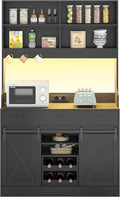 Armario de cocina, Armario Aparador Cocina con LED, Enchufes, Armario Buffet, Estante de vino extraíble, 3 Cajones, Estantes ajustables, Cocina, Sala de estar, Comedor, 103.5*40*180 cm, Negro