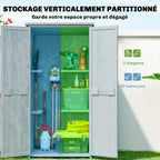 Outsunny Armoire de Jardin, Armoire extérieure de Rangement en Bois avec 2 Portes verrouillables, 2 étagères et 10 Crochets, Toit en Asphalte étanche, pour Balcon, terrasse, 85 x 54 x 170 cm, Gris