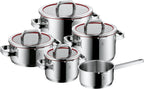 WMF Function 4 - Batería de Cocina 5 Piezas, Acero Inoxidable Apto para Inducción, 1 cacerola baja de 20 cm, 3 cacerolas altas de 16 cm, 20 cm y 24 cm con tapa, 1 cazo 16 cm