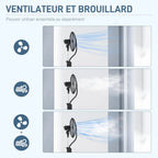 HOMCOM Ventilateur brumisateur sur roulettes ventilateur sur pied 90 W télécommande affichage LED télécommande minuterie 3 modes 3 vitesses oscillant, inclinable réservoir 3L - noir