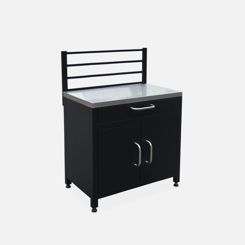 Cocina Exterior De Acero 1 Cajón Y 2 Puertas, 80cm, Negro