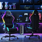 Devoko Chaise Gaming Ergonomique avec LED RGB, Massage Lombaire & Repose-Pieds – Fauteuil Gamer avec Appui-tête réglable – Dossier inclinable & Hauteur Ajustable – 180 kg – Noir