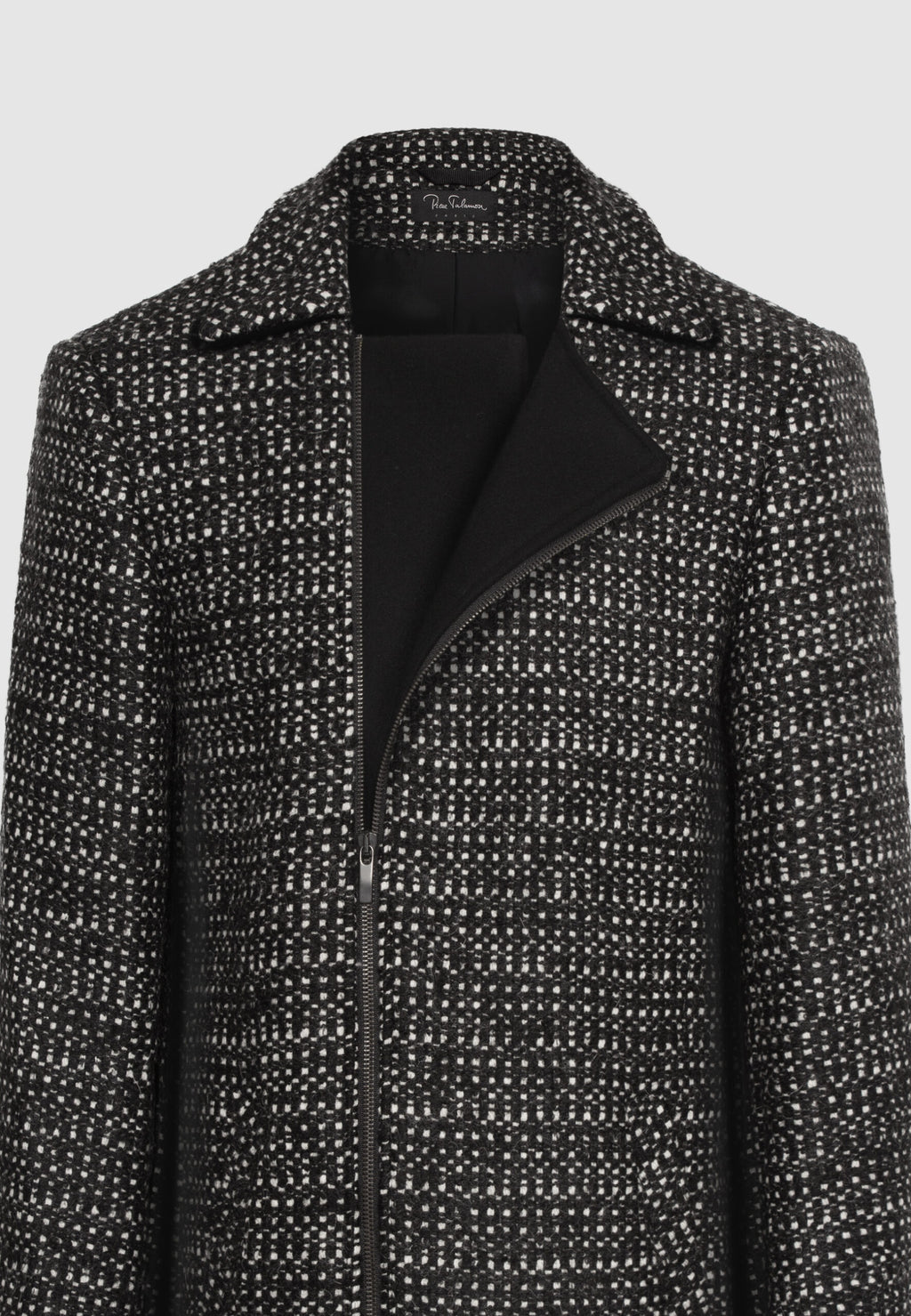 Manteau court zippé en laine noir et blanc