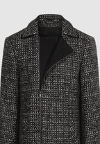 Manteau court zippé en laine noir et blanc
