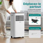 SereneLife Climatiseur Mobile 9000 BTU – Portable Silencieux 55 dB, 31 m² Ventilateur et Déshumidificateur, Rafraîchisseur d’Air, Télécommande, Écran LED