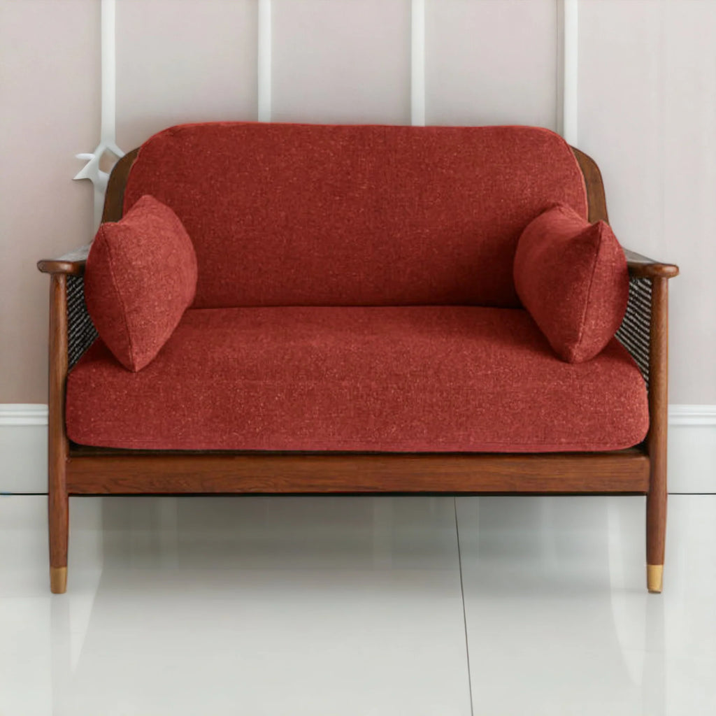 Marika 1 Seater Teak Wood & Rattan, Antique Brass Sofa
