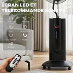 HOMCOM Ventilateur brumisateur 100 W à ionisation négative, ventilateur sur pied 130 cm, oscillation à 120°, 3 vitesses, 3 modes, réservoir d'eau 1,5 L, télécommande, minuterie 9h, roulettes, noir