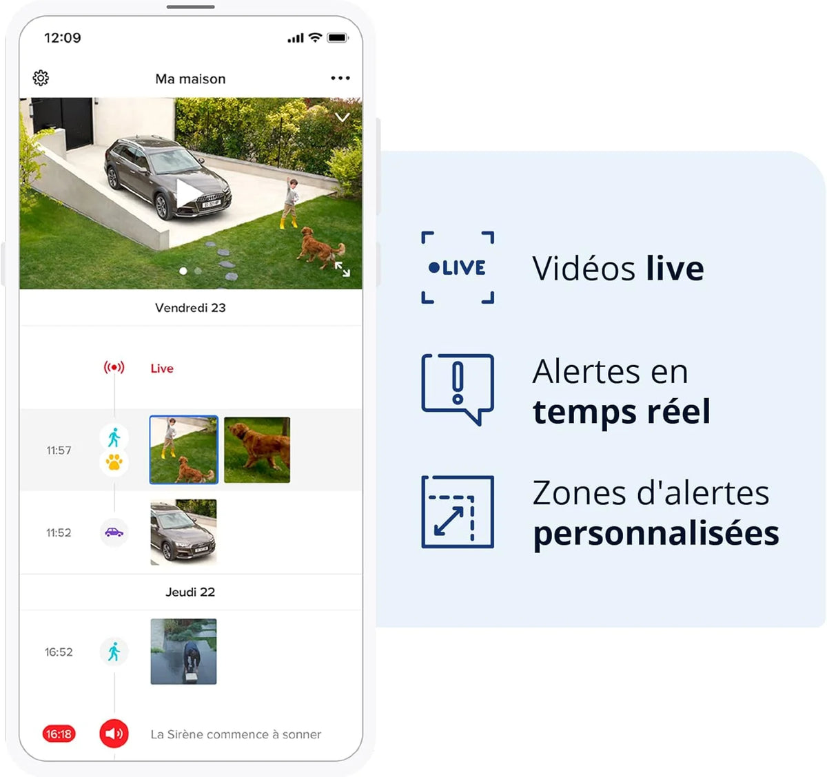 Netatmo Caméra de Surveillance Extérieure Intelligente avec Sirène 105dB, WiFi, Eclairage Intégré 12W, Détection des Mouvements, Vision Nocturne, Vidéo HD, Stockage Local, Aucun Abonnement, NOC-S-AMZ
