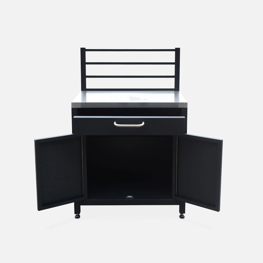 Cocina Exterior De Acero 1 Cajón Y 2 Puertas, 80cm, Negro