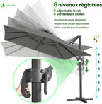 vounot® Parasol Déporté Carré 3x3M avec 8 Baleines Parasol de Jardin Extérieur Rotation 360° Inclinable 6 Positions Toile Polyester Anti UV et Imperméable avec Housse Gris Foncé