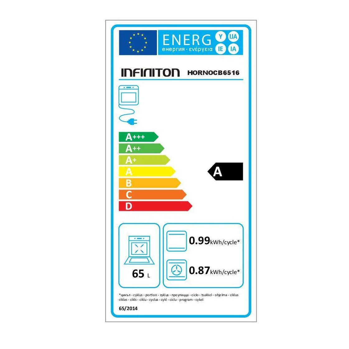 Conjunto Horno Multifunción y Placa Vitrocerámica Infiniton HV-CB65H30, 8 Funciones de Cocción y 3 Zonas de Cocción, Eficiencia A - Inox