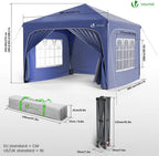 VOUNOT® Tonnelle de Jardin 3x3m Tente Pliable Imperméable avec Parois Anti UV Chapiteau de Jardin Exterieur Hauteur Réglable avec Sac de Transport pour Camping Festival Plage Jardins Bleu