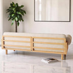 Japandi Solid Wood Recessed Arms Folding Sleeper Sofa Bed