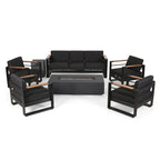 Giovanna Outdoor Aluminum 7 Seater Chat Set with Fire Pit by Christopher Knight Home