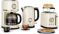 Klarstein Victoria Set Petit-Déjeuner Complet – Grille-Pain 2 Fentes 7 Niveaux, Bouilloire Électrique 1,7L, Cafetière Filtre 12 Tasses, Design Rétro, Support à Petits Pains, Cream