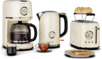Klarstein Victoria Set Petit-Déjeuner Complet – Grille-Pain 2 Fentes 7 Niveaux, Bouilloire Électrique 1,7L, Cafetière Filtre 12 Tasses, Design Rétro, Support à Petits Pains, Cream