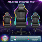 Devoko Chaise Gaming Ergonomique avec LED RGB, Massage Lombaire & Repose-Pieds – Fauteuil Gamer avec Appui-tête réglable – Dossier inclinable & Hauteur Ajustable – 180 kg – Noir