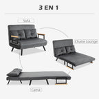 HOMCOM Sofa Bed 2 Seater Folding Sofa Bed Upholstered in Velvet with 5 Levels Adjustable Backrest and Padded Pillows for Office Bedroom Living Room 102 x 73 x 81 cm Beige