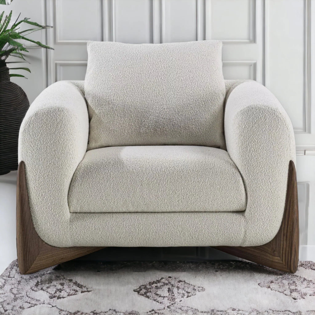 EDER 1 SEATER BOUCLE & WALNUT WOOD SOFA